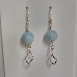 Aquamarine and Sterling Silver Twist Drop Earrings  Mother's Day